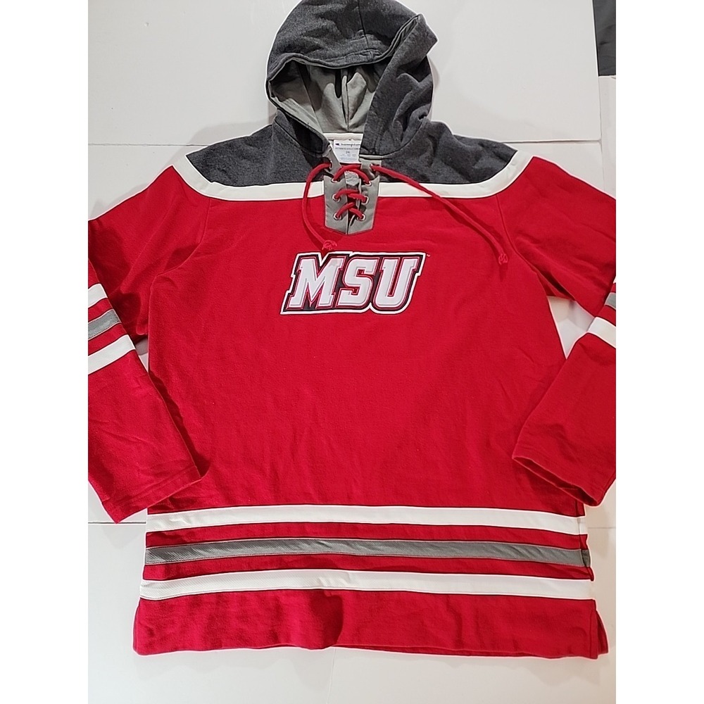 Champion MSU Missouri State University Lace-Up Hockey Hoodie 2XL Red Grey